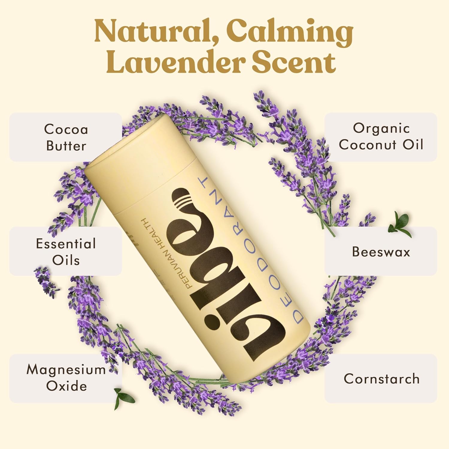 Vibe Aluminum Free Natural Deodorant for Women and Men - Long Lasting Odor Control with Organic Coconut Oil and Beeswax for Sensitive Skin, No Baking Soda or Parabens, Plastic Free (Lavender) - Image 4