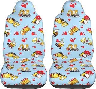Construction Trucks Hearts Car Seat Cover Front Seat Protectors Washable Breathable Car Seat Covers for Trucks Vans SUV 2 Packs