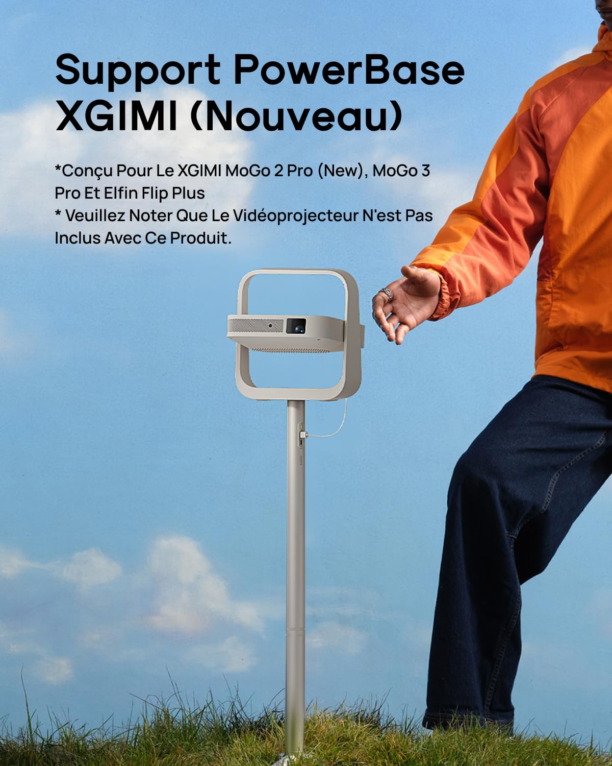 Support PowerBase XGIMI (Nouveau), Fixation Rapide, Léger & Portable, Support + Chargeur(2-en-1), Compatible Projecteur XGIMI MoGo 2 Pro (New), MoGo 3 Pro et Elfin Flip Plus