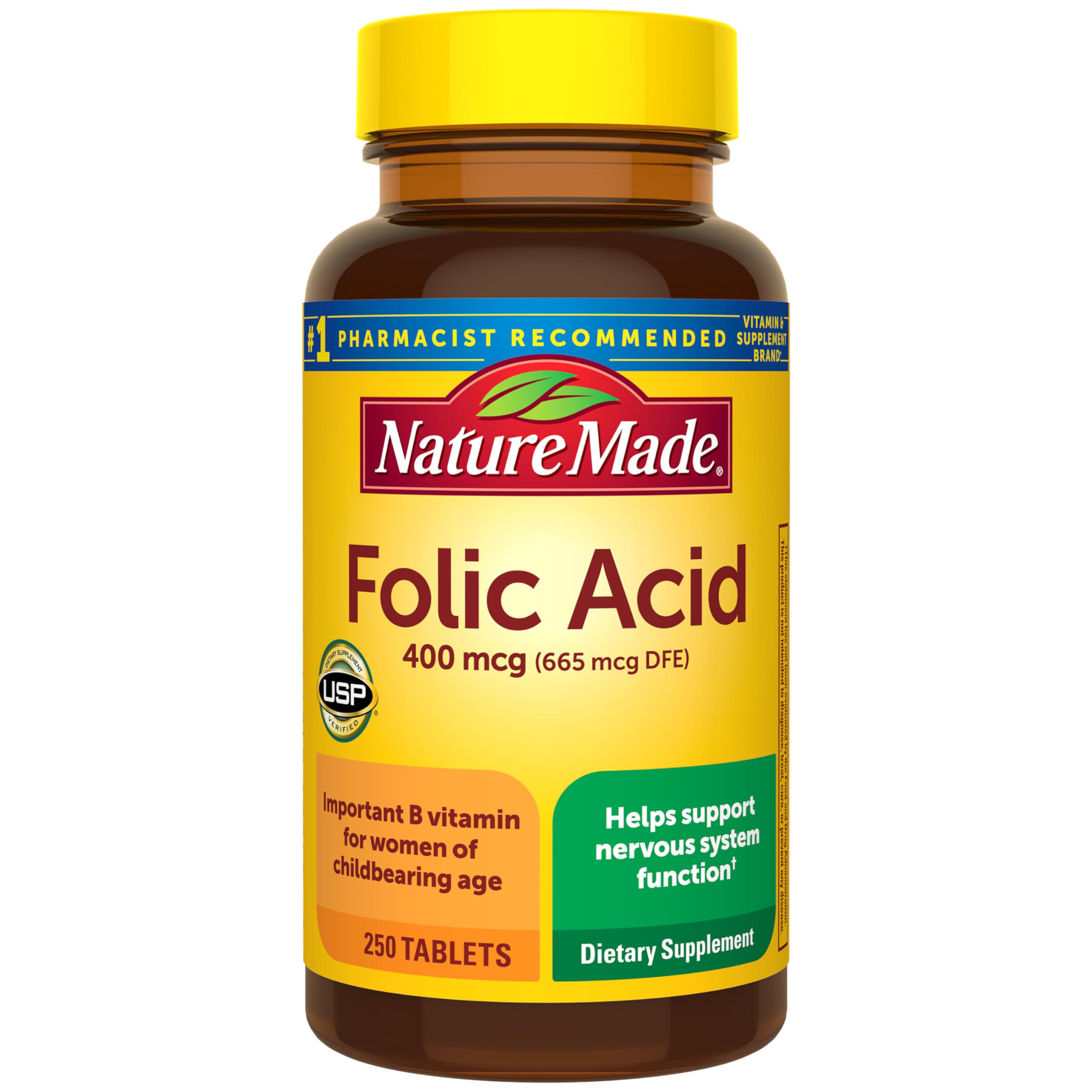 Nature Made Suplemento de Ácido Fólico 400 mcg (665 mcg DFE) 250 comprimidos