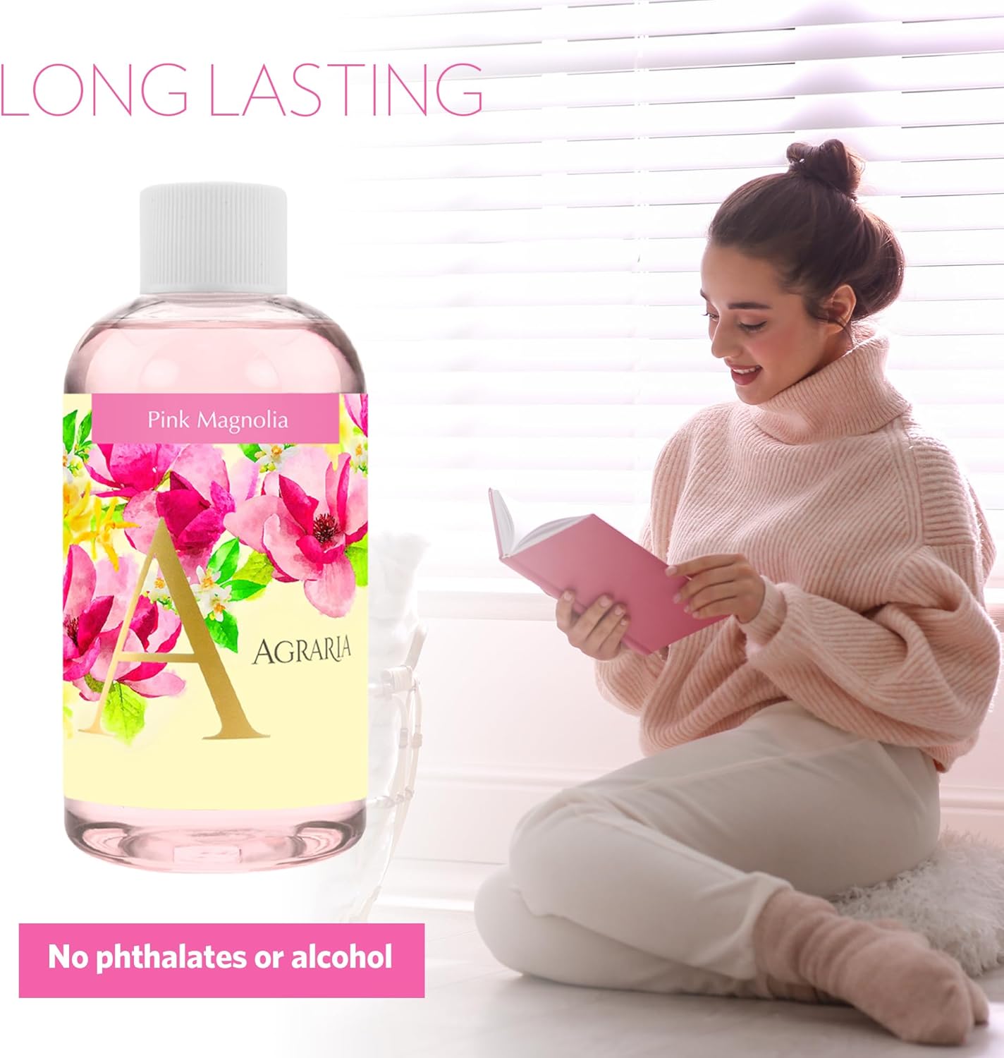 AGRARIA Reed Diffuser Refill, Scented Oil Home Fragrance, Reed Oil Diffuser Gift Set for All Occasions, Monique Lhuillier Pink Magnolia, 2 oz