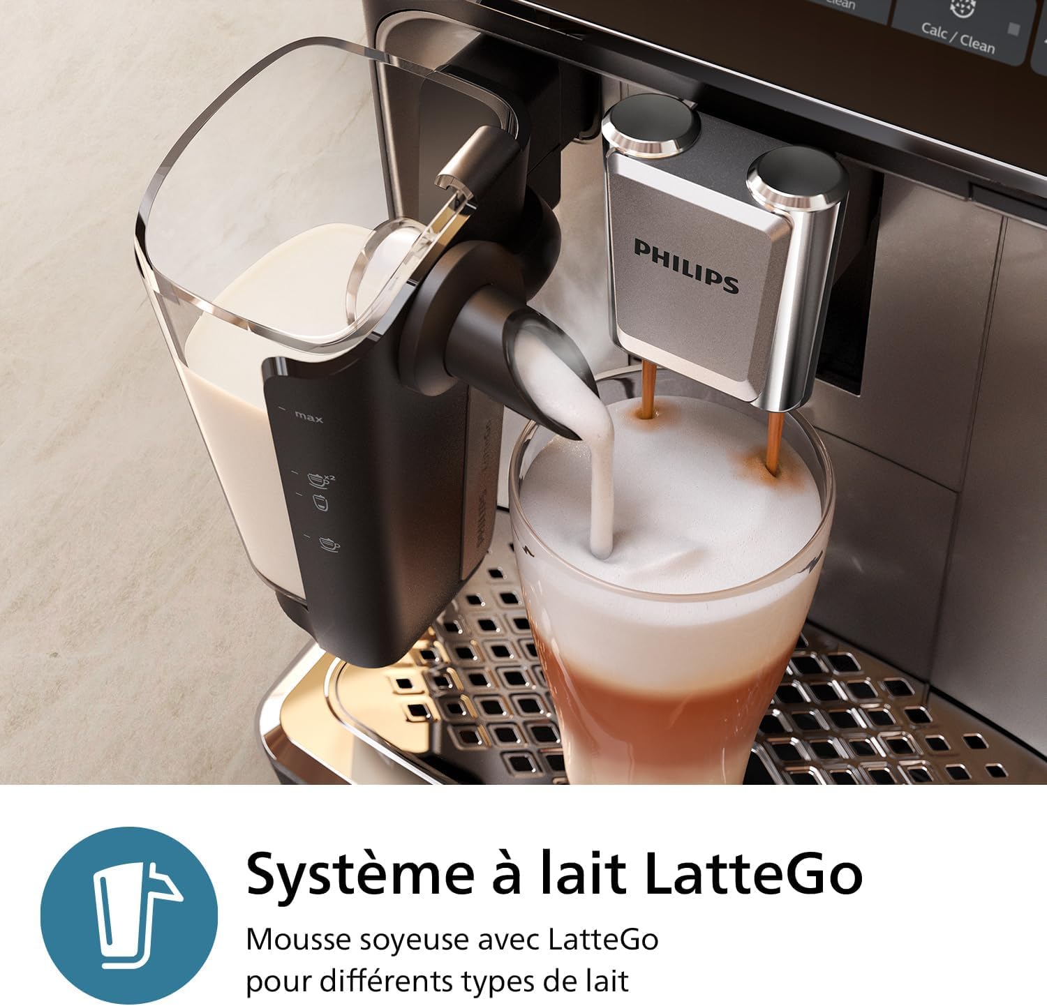 PHILIPS machine à café grain 3300, 6 boissons, LatteGo, Noir Chrome