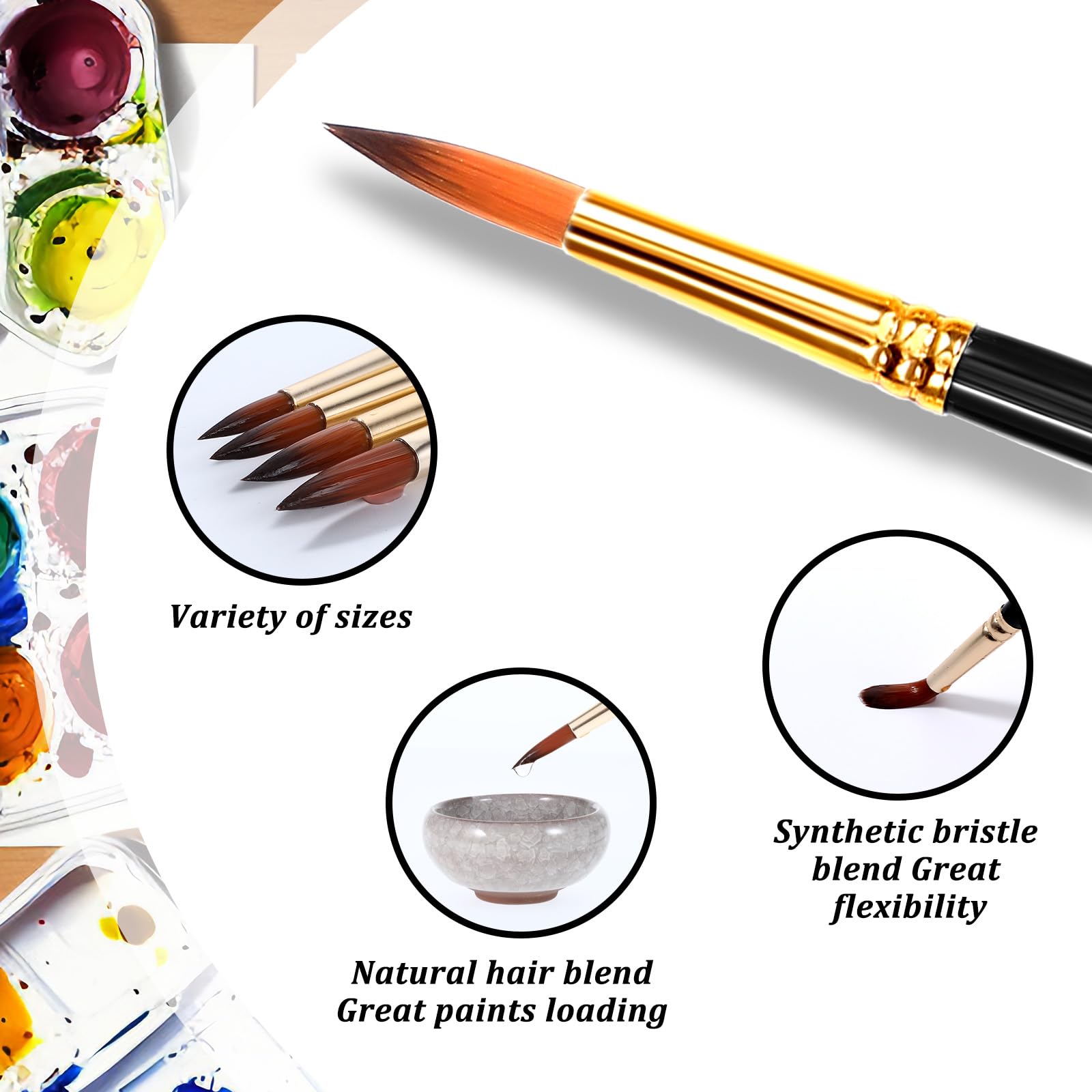 Set De 12 Pinceaux Aquarelle En Nylon - Pointe Ronde Pour