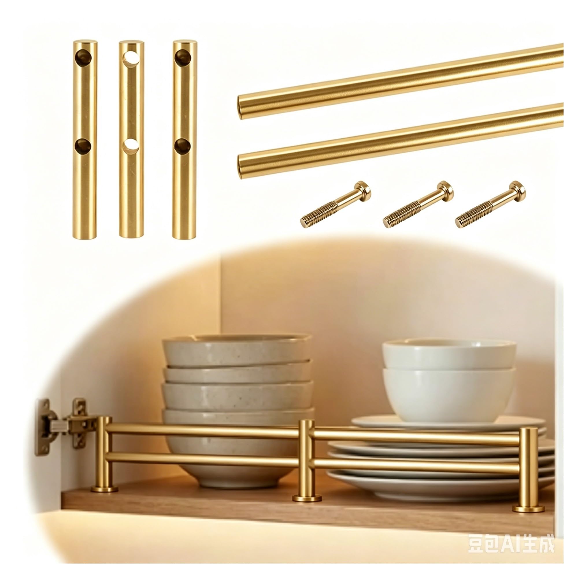 Hphdfs Gold 20-120 Cm Kitchen Shelf Guard Rail For Cabinets, Custom Anti-Tipping Gallery Rails For Hanging Shelving, Shoe Racks, Stainless Steel Guardrail Bar With Posts & Screws(,L 31"/78.7Cm)