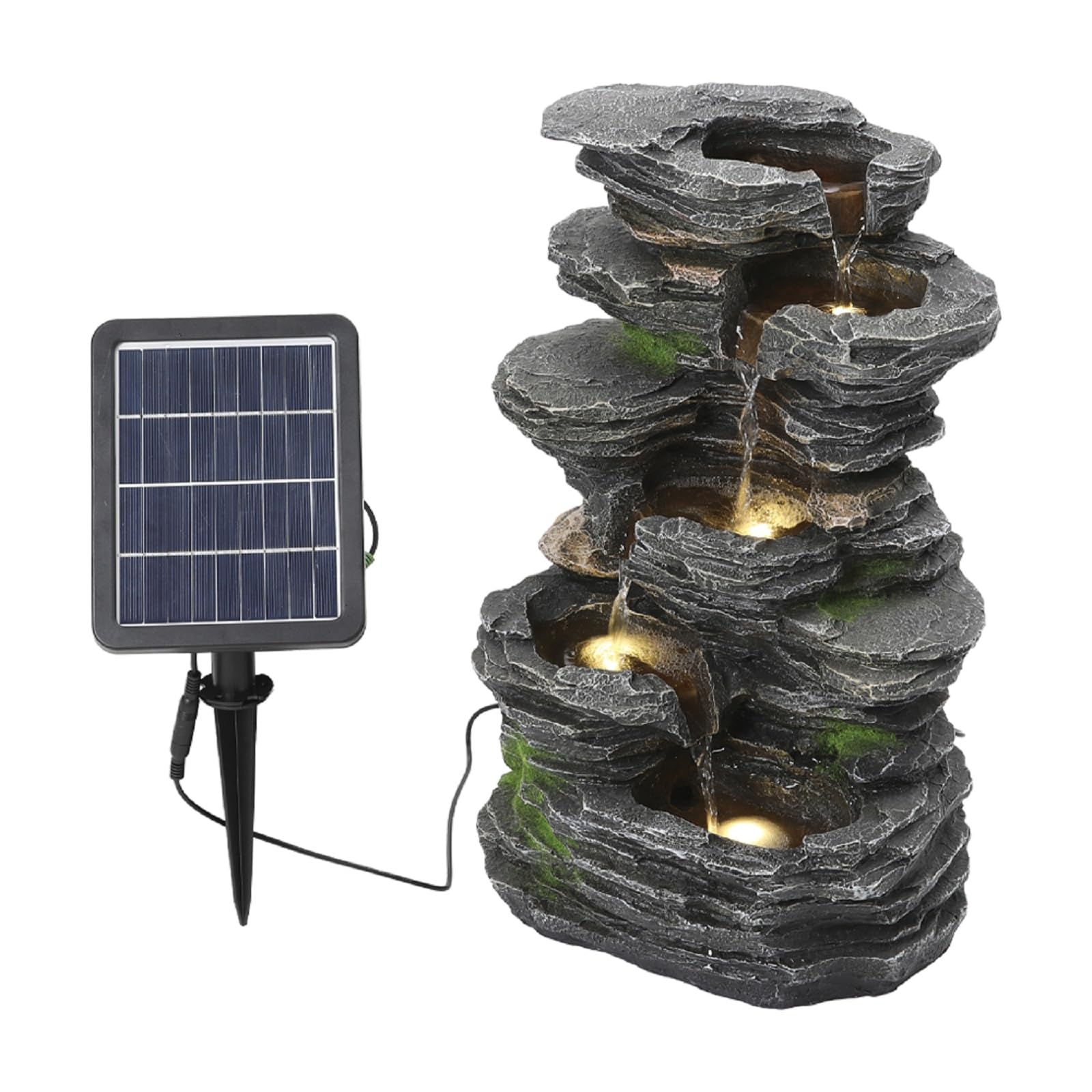 BTGGG Solar Brunnen für Draussen,Natürlicher kaskadierender Felsen Solar Springbrunnen für Außen mit LED-Beleuchtung,Groß Gartenbrunnen Solar Wasserspiel für Garten Terrasse und Balkon