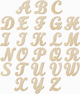 6 Inch 86 Pieces Wooden Letters Unfinished Thin Wood Alpabets A-Z for Crafts,Cursive Uppercase