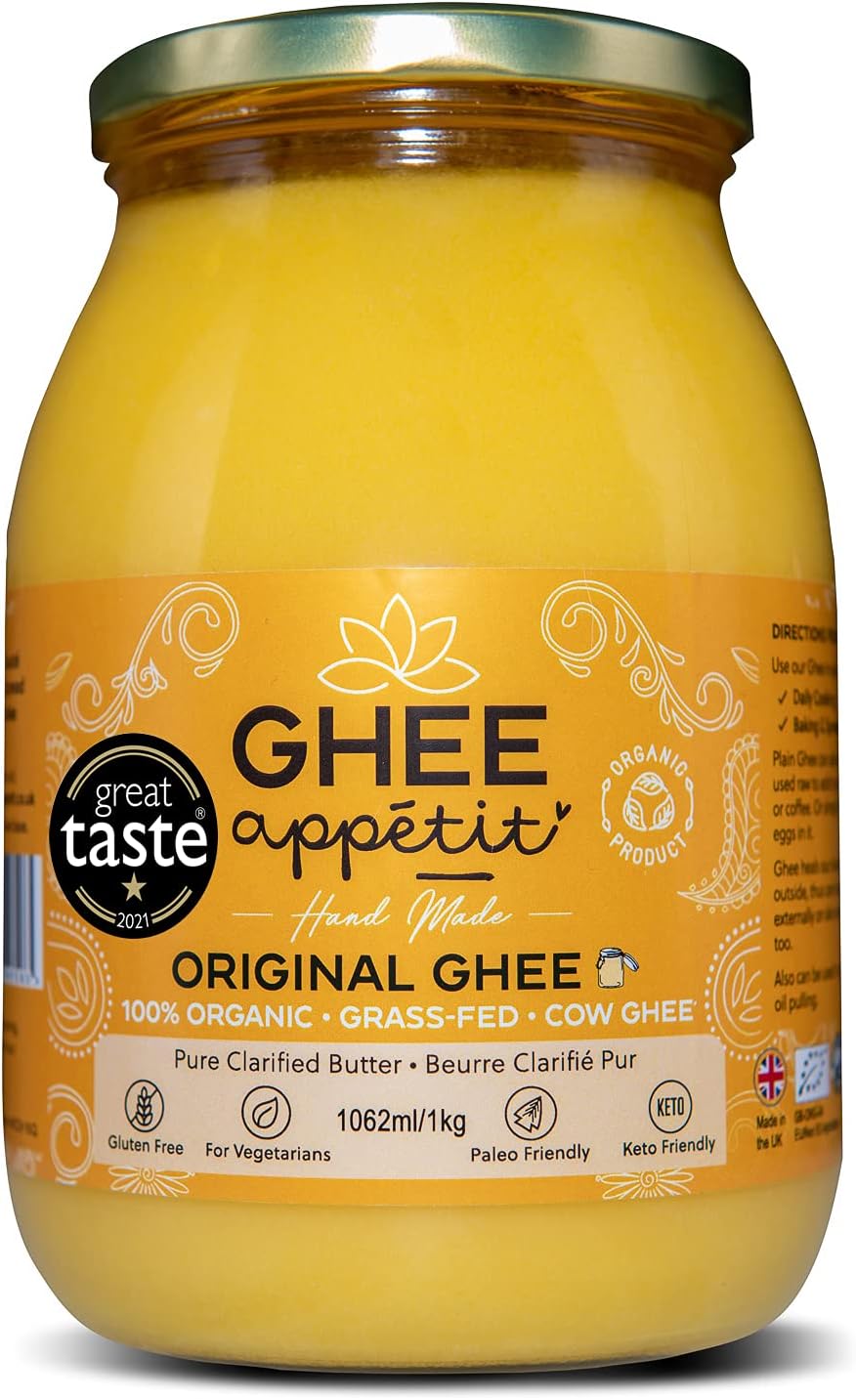 Ghee Appétit Organic Ghee 1062 ml/1 kg I Certified Organic I Free Range Grass Fed Ghee I Ghee Butter I Vegetarian I Ayurveda Ghee Recipe I Pure Clarified Butter I Artisan Ghee