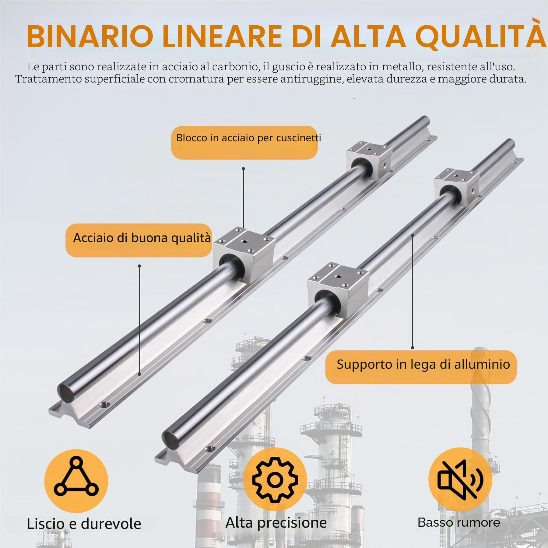 Guida lineare, 2 guide lineari, 1500 mm, set di cuscinetti lineari con 2 alberi di guida lineari + 4 blocchi blocchi di cuscinetti SBR20UU, set di guide per tornio (SBR20-1500 mm)