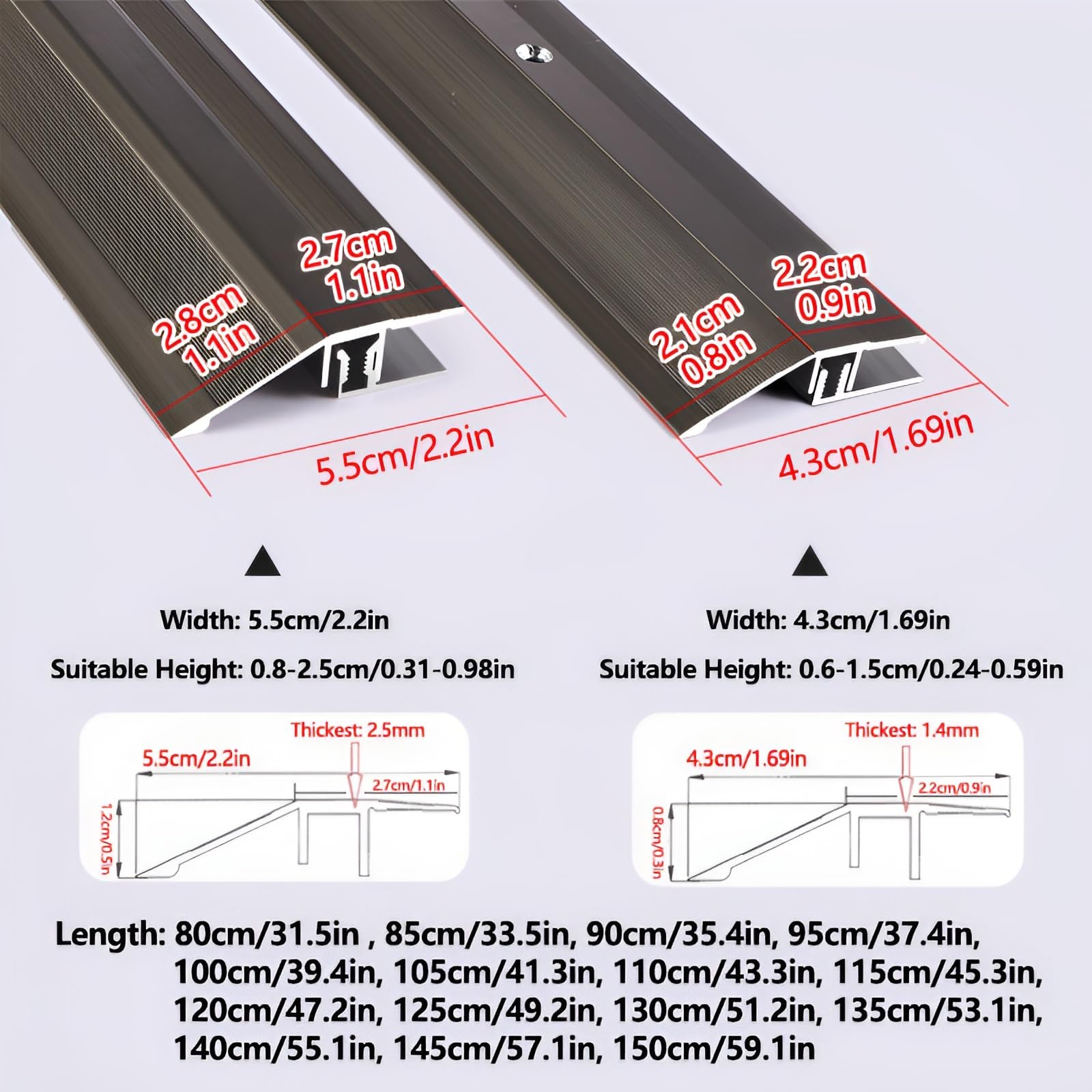 4.3cm 5.5cm Ancho Perfil de Transicion de Aluminio para Suelo