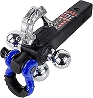 Vista 2 de TOPTOW Enganche de remolque con grillete de recuperación azul con bola de remolque triple cromada, vástago de 2 pulgadas, ajuste múltiple