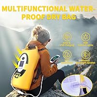 Vista 4 de Mochila solar seca de 10 L, altavoz Bluetooth integrado y LED (4 modos de iluminación), recargable solar o USB, impermeable IP66 flotante
