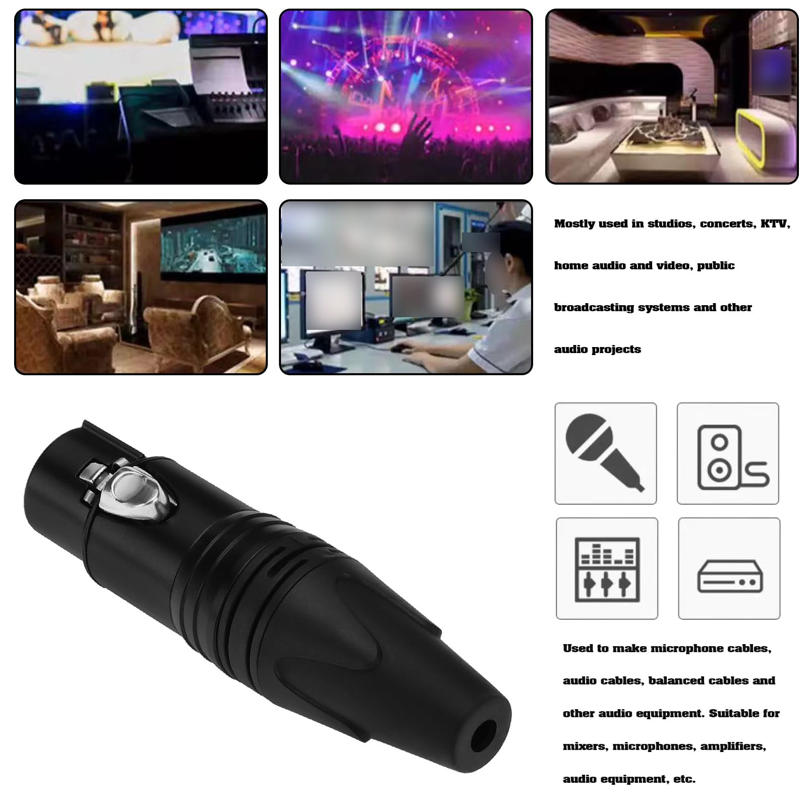 The Lord of the Tools 2Pcs Female 3 Pins XLR Connector Plug 3 Pins In Line XLR Connectors for Microphone Mic Cable Plug Connector Audio Speaker Socket Black - Image 3