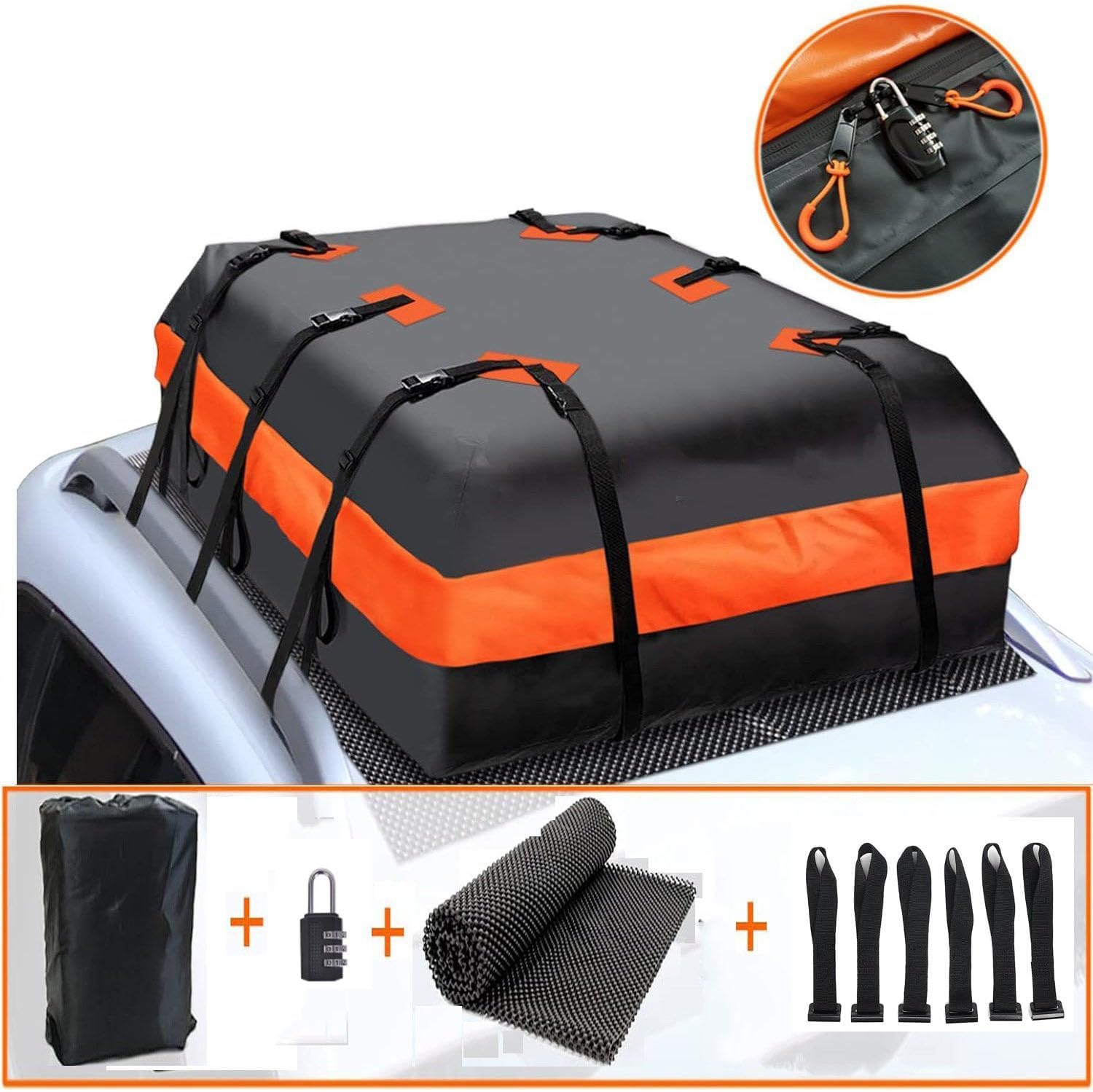 Box Borsa da Tetto per Auto per Jeep Compass (2017-2022), Impermeabile Box Tetto Universale con Tappetino Antiscivolo 500L Roof Bag Sacca per Auto