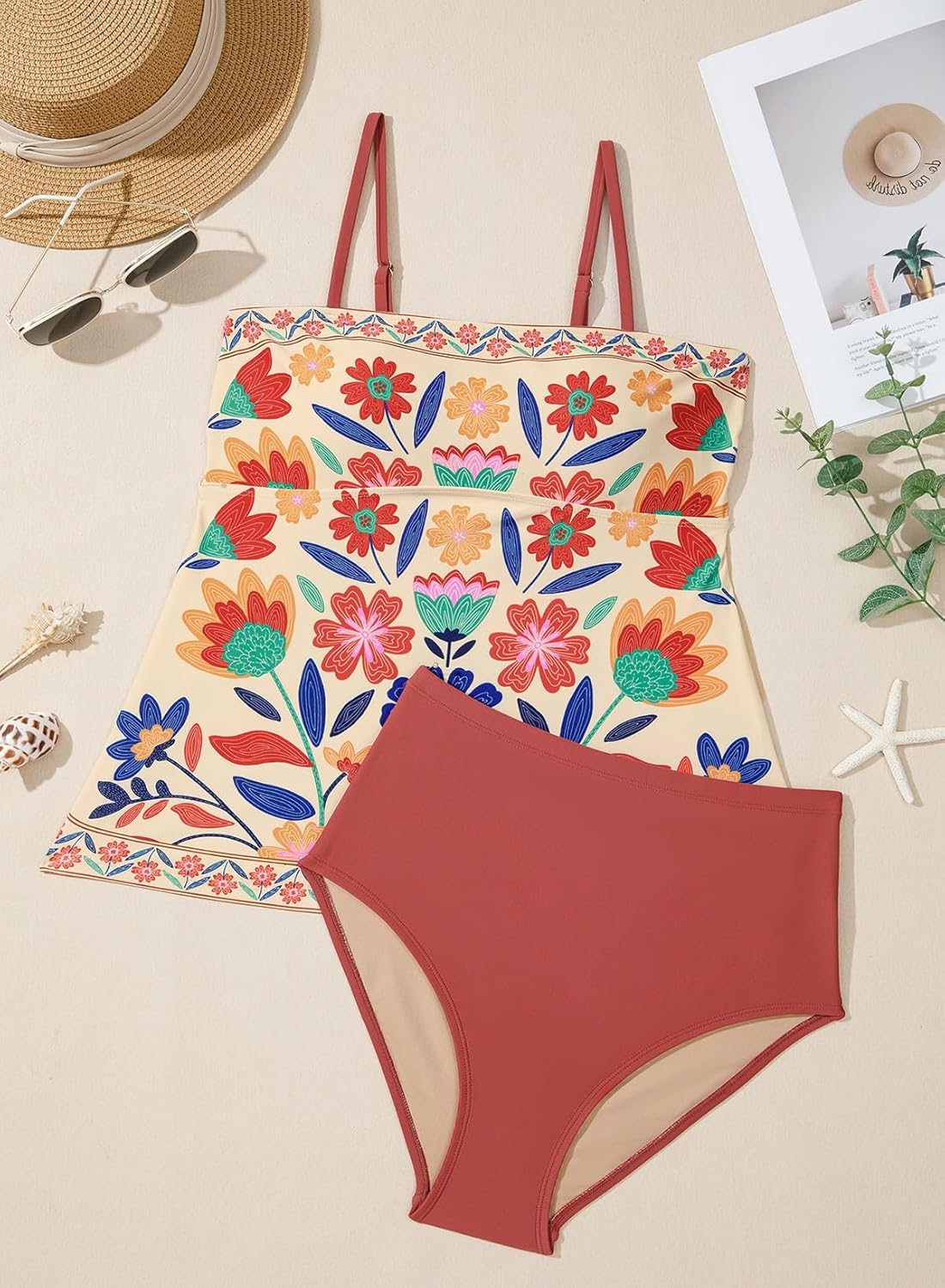 Dokotoo Women's Boho Floral Tankini Set Two Piece Swimsuits Flowy 2026 Vintage Beachwear