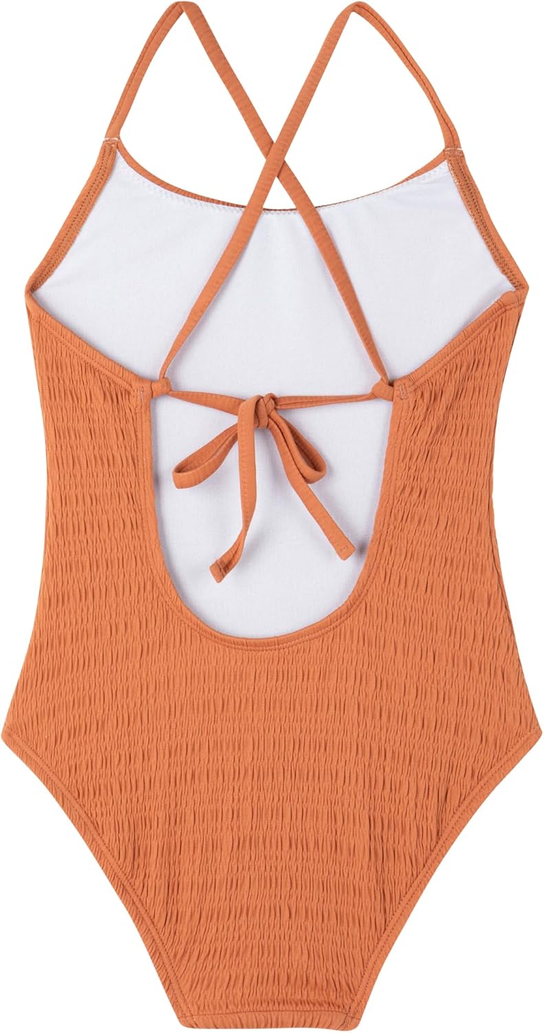 Gottex Kids Textured Criss Cross Tie Back One Piece Swimsuit Chlorine Fade Resistant and Built-in UPF UV 50+ Protection