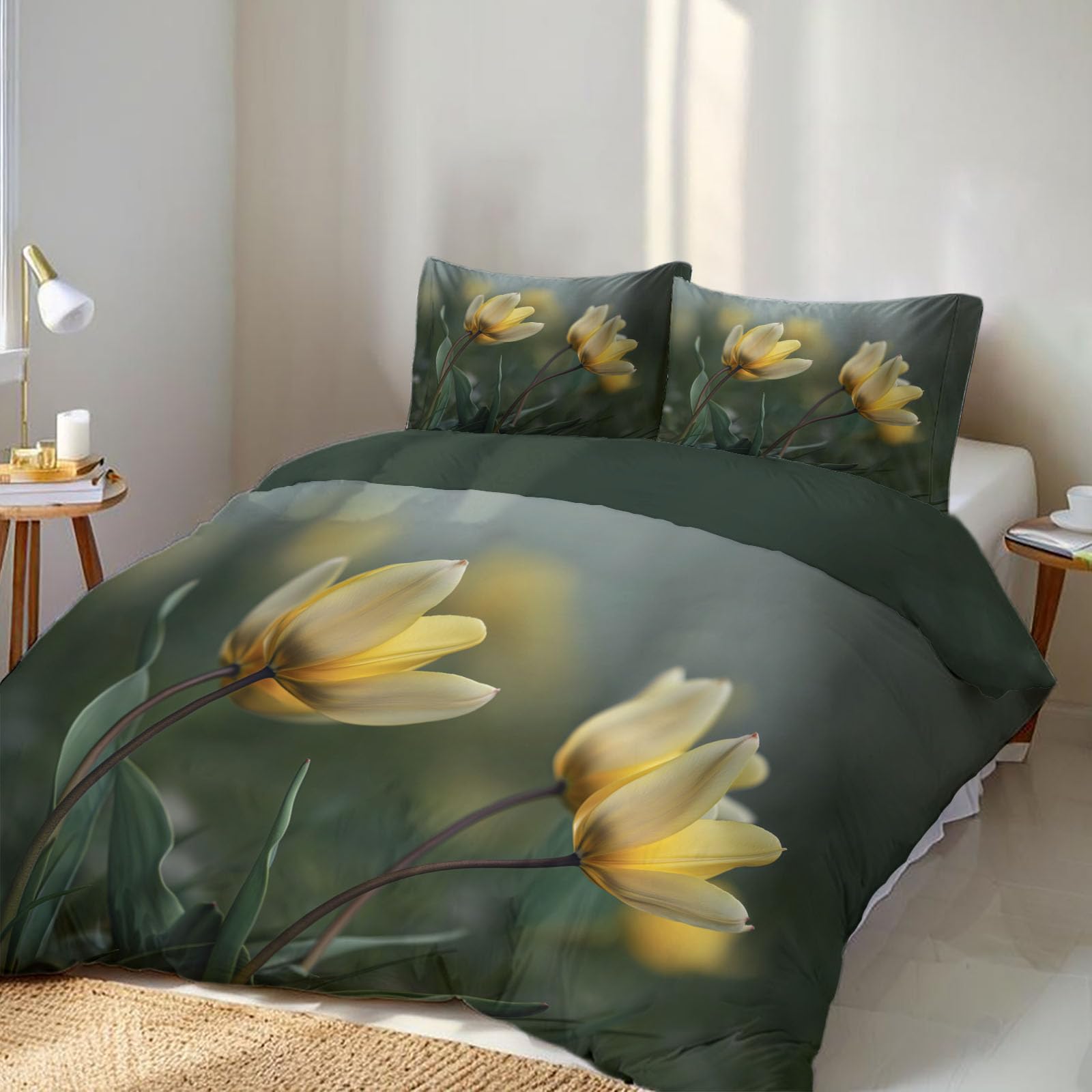 Housse de couette motif tulipes au style nature pour une chambre adulte apaisante
