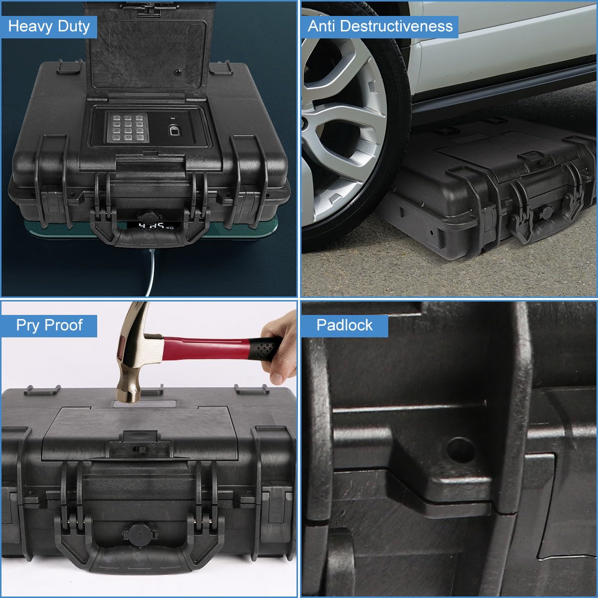 Qisan Caja fuerte para armas de fuego para pistolas, resistente al agua, antirrobo, cerradura de llave y contraseña digital, acero