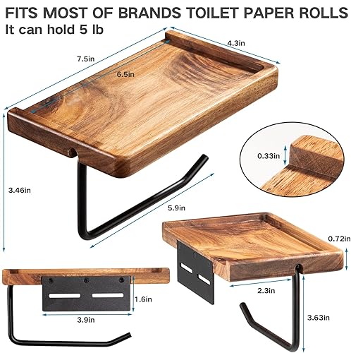 Miniatura 3 de Yangbaga Soporte de papel higiénico con estante almacenamiento de rollo de papel higiénico de baño con adhesivo y tornillo, accesorios de baño de