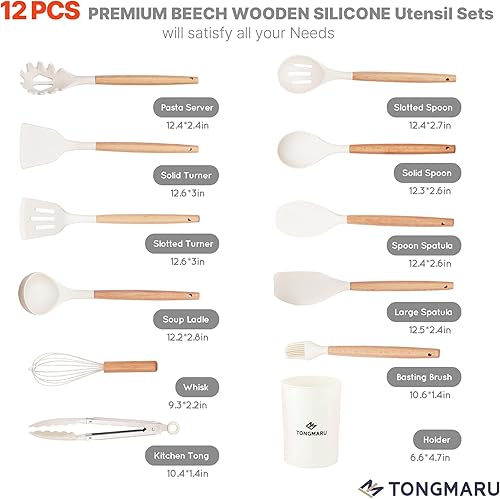 Miniatura 9 de Juego de utensilios de cocina de silicona, utensilios de cocina de alta calidad, mango de madera de haya de alta calidad, utensilios de cocina