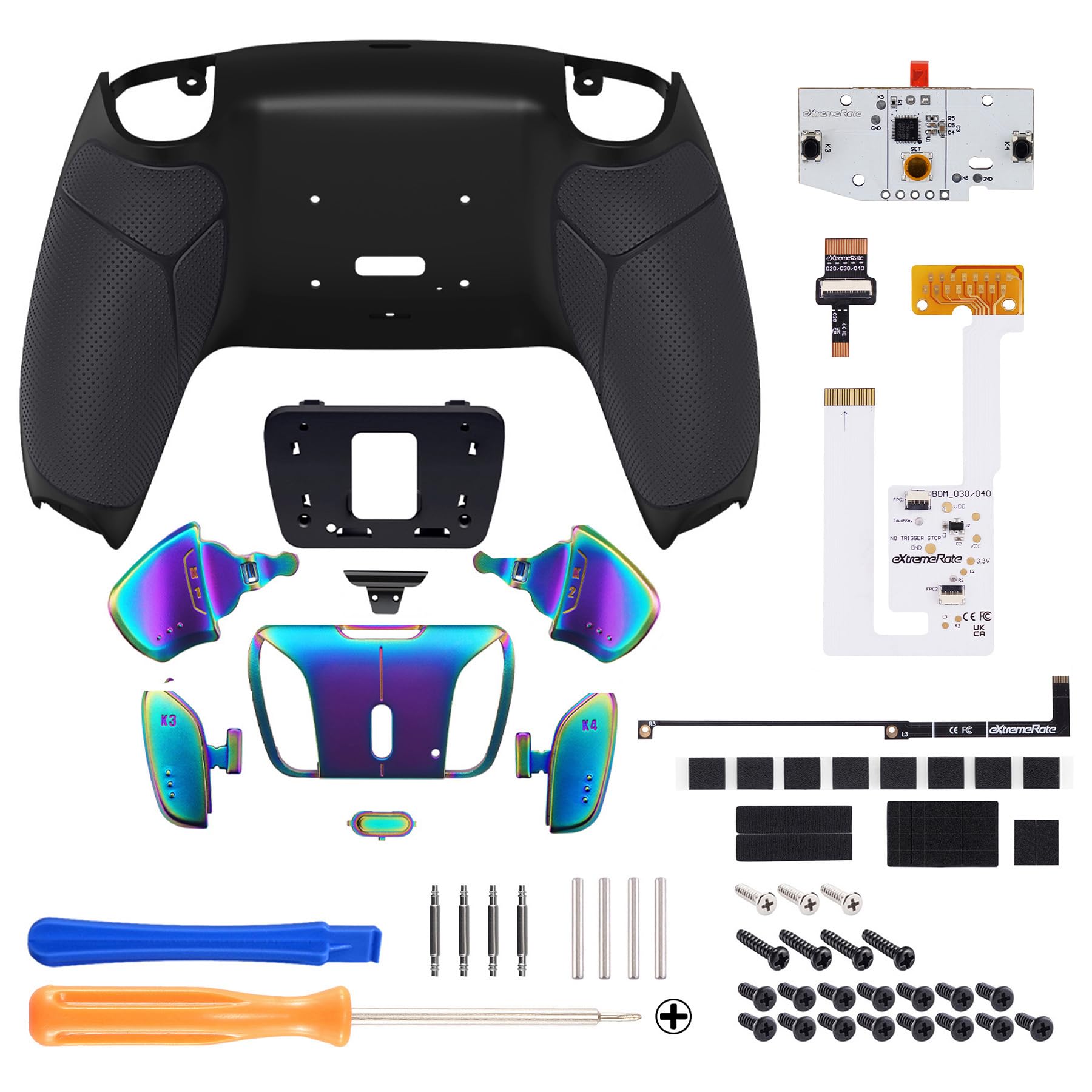 eXtremeRate Rise4 V3 Remap Kit Programmabile per ps5 Controller,Palette Metallo Back Button Paddles Tasti Aggiuntivi Cover Grip Gommato per ps5 Joystick BDM-030/040/050-Nero Blu Viola