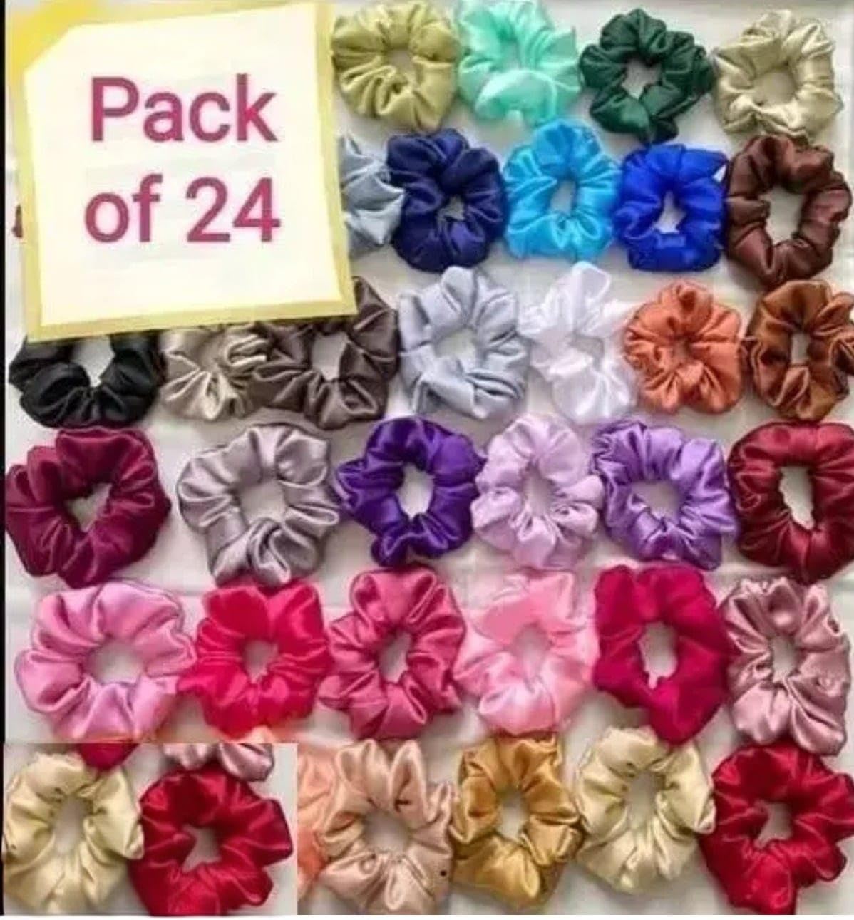 Silk Satin Hair Scrunchies, Multicolor, Pack of 24, Premium Rubber Hair Bands, Random Color Assortment-image-40