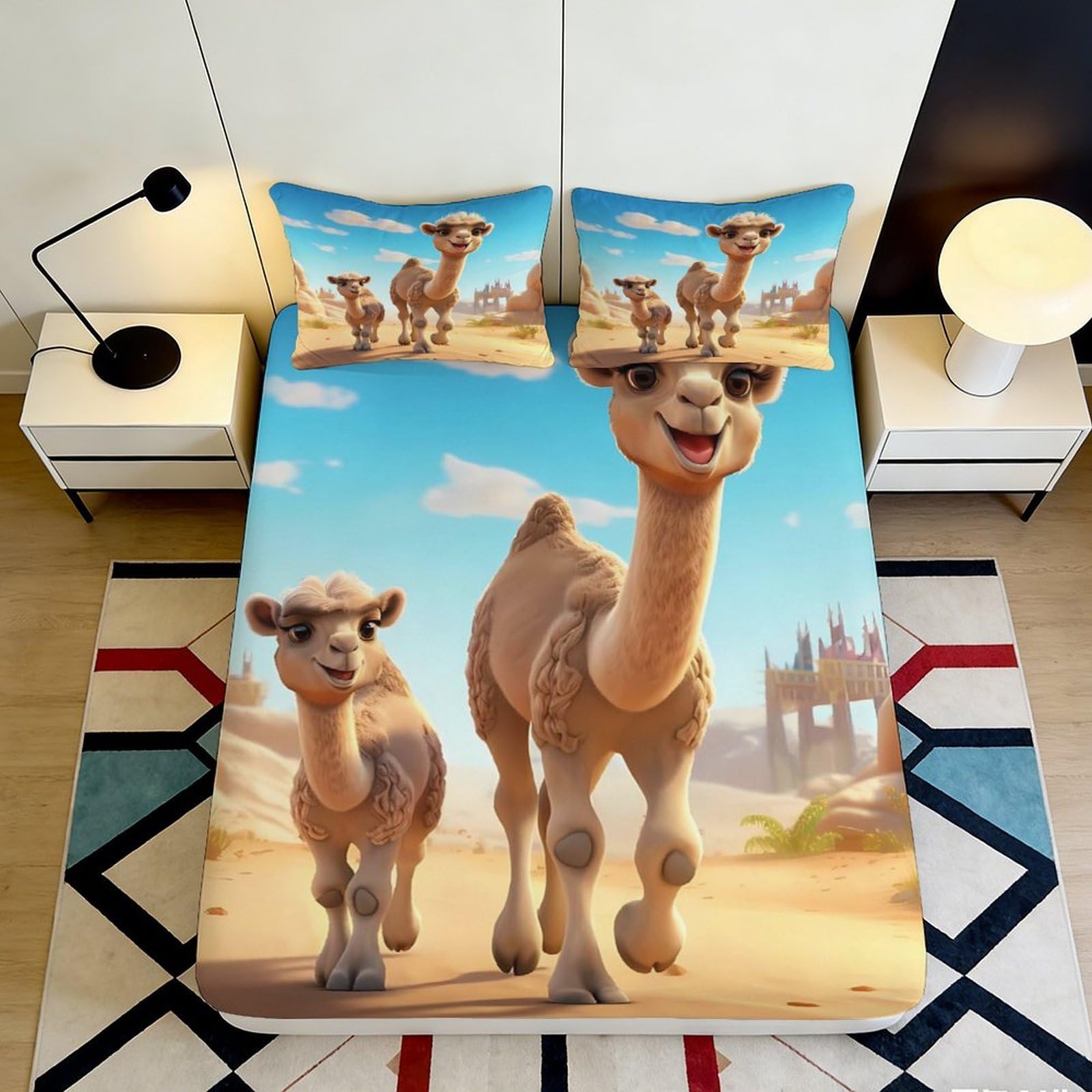Pnayamiorkfel Style-4 3D Printed Camel Desert Fitted Sheet Microfiber Soft Bed Cover For Bedroom Guest Room Dorm Mattress Decor 90X200x25cm