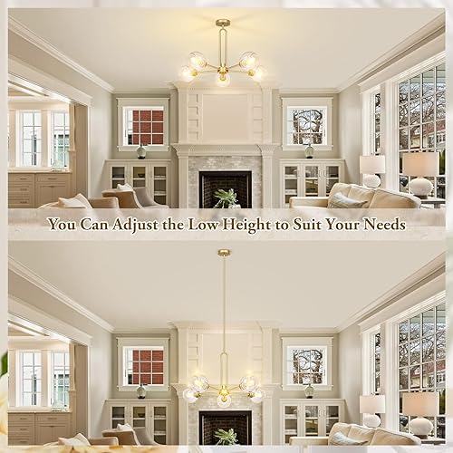 Miniatura 7 de Lámpara colgante con forma de globo, moderna lámpara de techo semiempotrada dorada con vidrio transparente, lámpara de comedor de 5 luces, lámpara