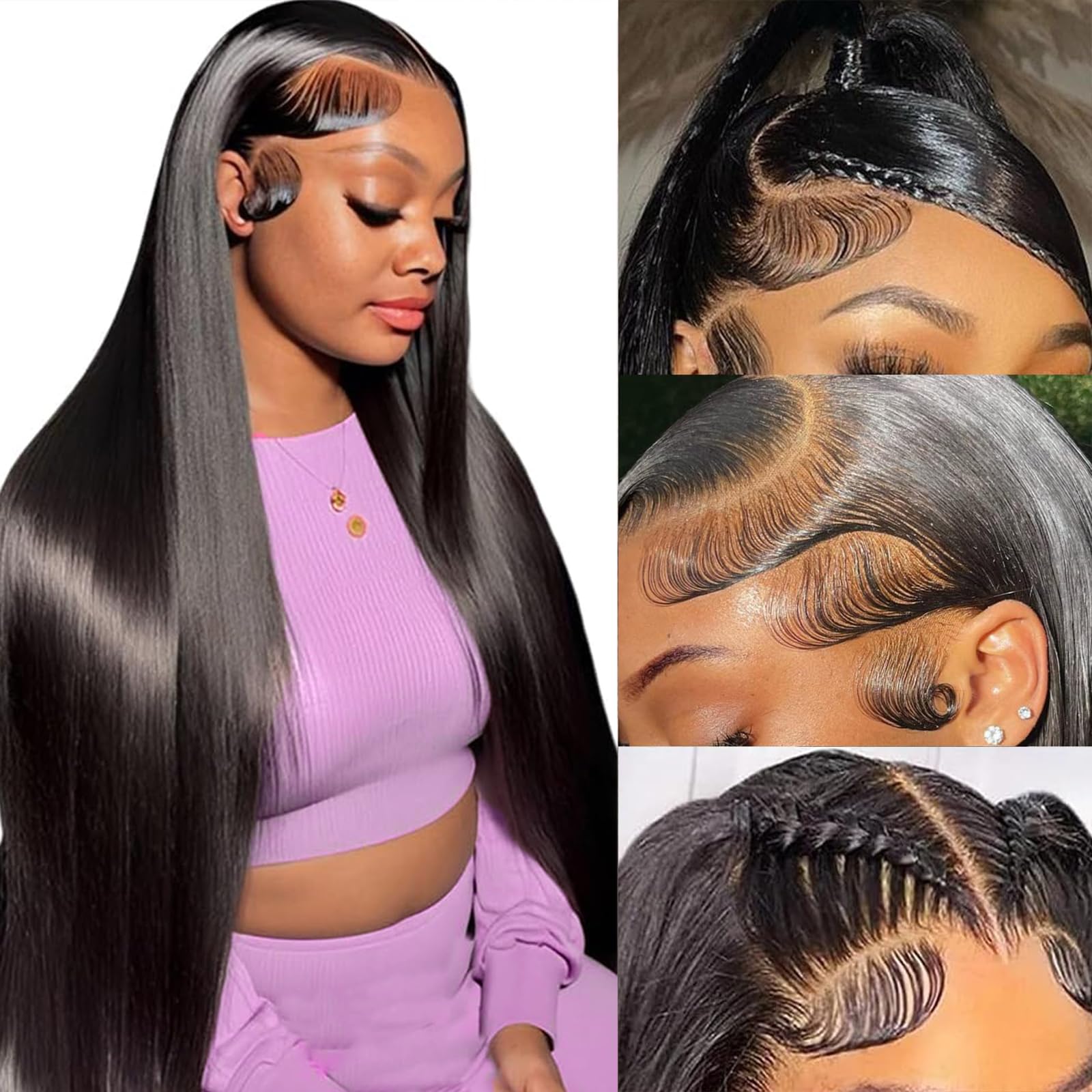 UKOWN 13x6 Lace Front Wigs Human Hair 32 Inch Straight HD Transparent Lace Front Wigs for Women Pre Plucked 200 Density Glueless Wigs With Baby Hair