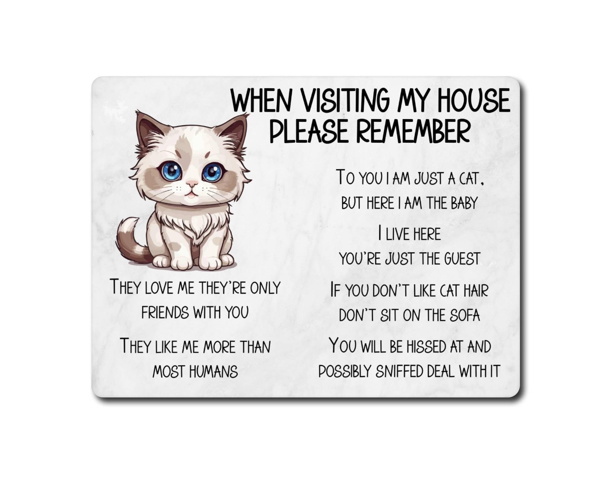 Decalarama Ragdoll Cat Metal Sign Gift – When Visiting My House Please Remember - Cute Fun Novelty Animal Aluminium Present