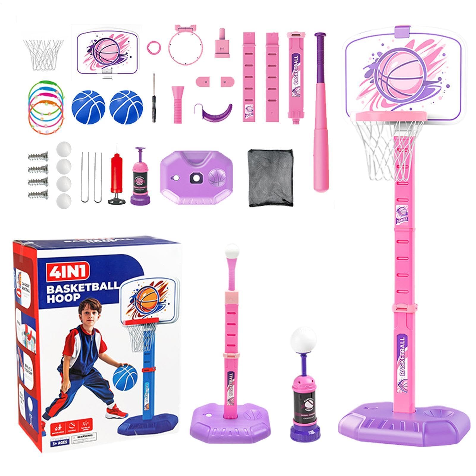 Aro de baloncesto para niños, aro de baloncesto para niños | 4 en 1 t Ballet y juego de anillos - Juego de pelota deportiva en interiores al aire libre 1-8 años, niñas, niños