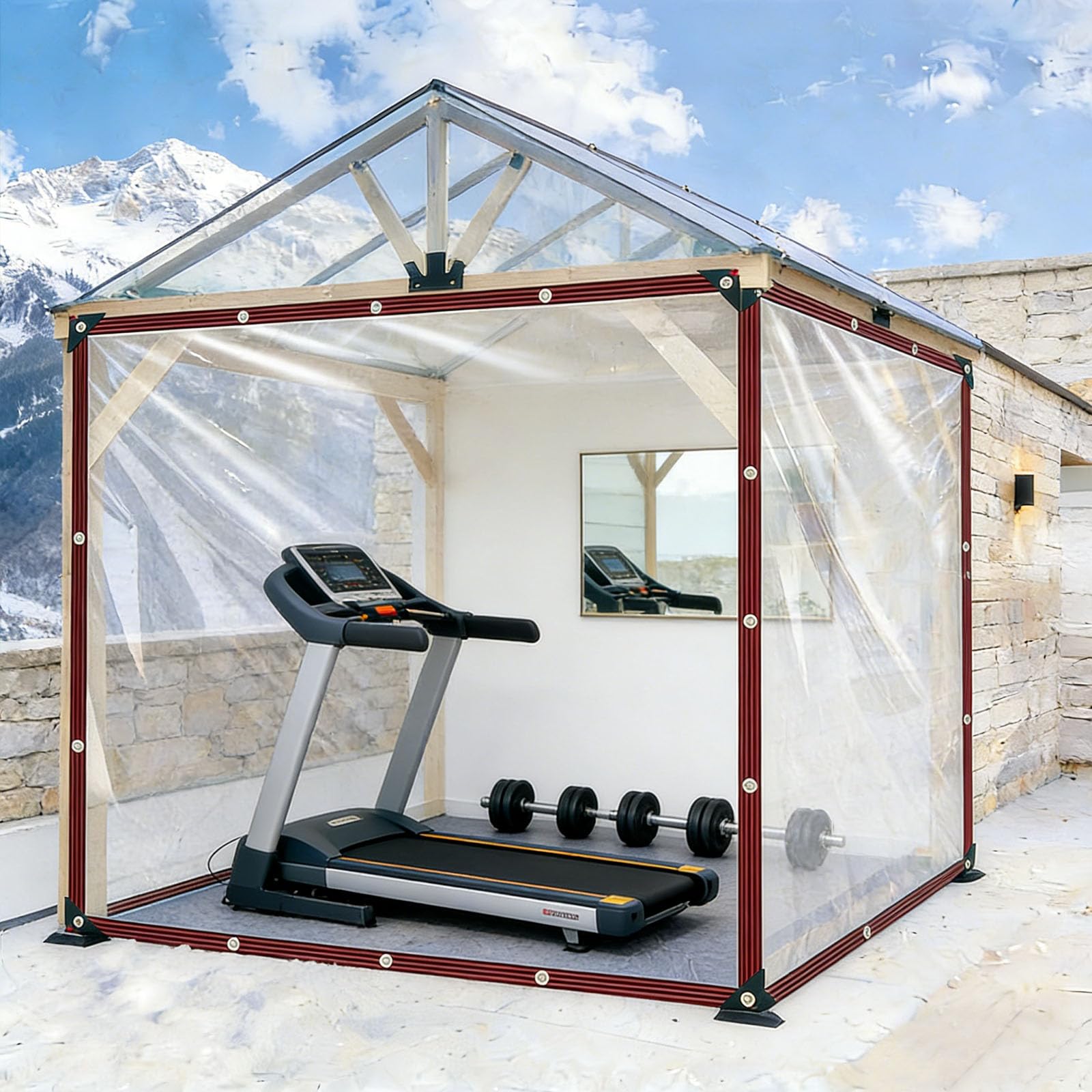 Toldo transparente 145 x 620 cm lona impermeable exterior con cuerda para jardin y piscina