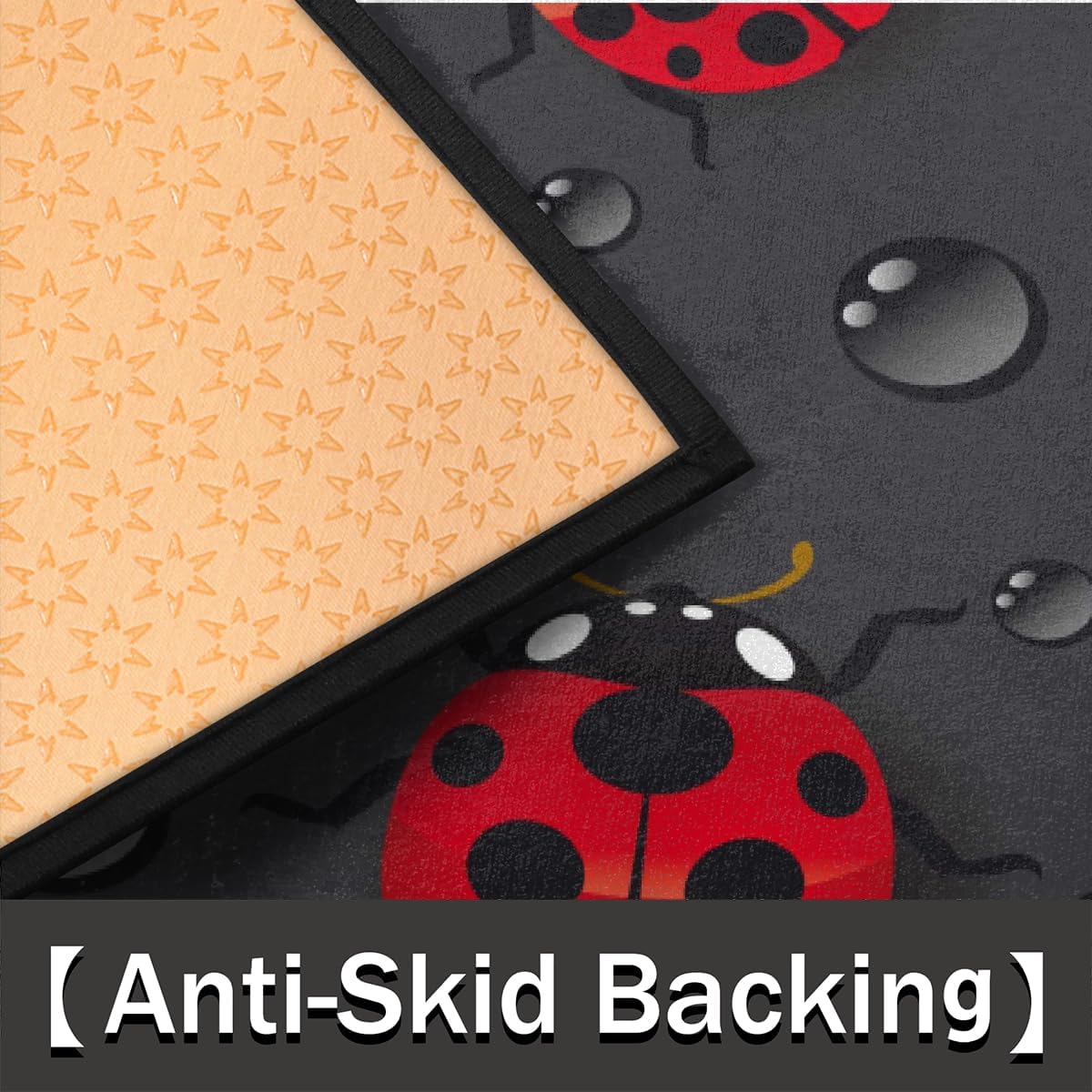 Half Round Door Mat Indoor Entrance 36"x24", Red Ladybugs Super Absorbent Non-Slip Half Circle Doormats for Entryway,Garage,Patio