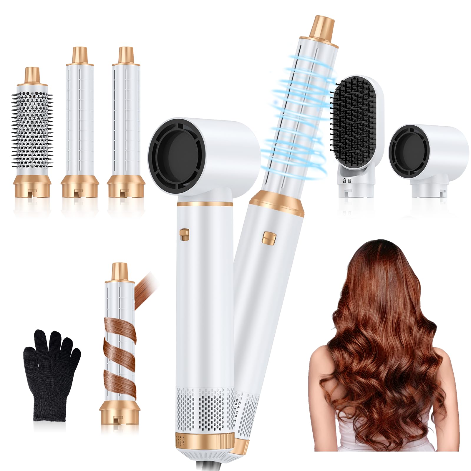 5 in 1 Blow Dryer Brush, Upgrade Hair Dryer Brush Air Curler Air Curling Wrap Styler, Detachable Hot Air Brush Negative Ion Curling Brush Iron, Hair Styling Tools for Drying Curling Straightening