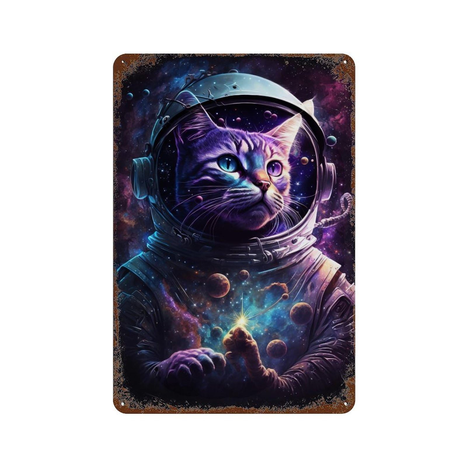Cosmic Cat Astronaut Art Print-1 Decorative Tin Sign 11.8"x7.9", Rustic Home Decor for Cafe, Home Bar And Lounge Decor