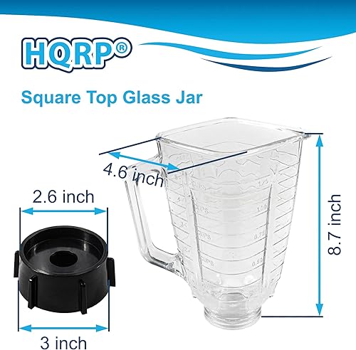 Miniatura 3 de HQRP Juego de tarros de repuesto cuadrados de vidrio, parte superior de 4.5 pulgadas, compatible con modelos de licuadora Oster Oster, 5 tazas,