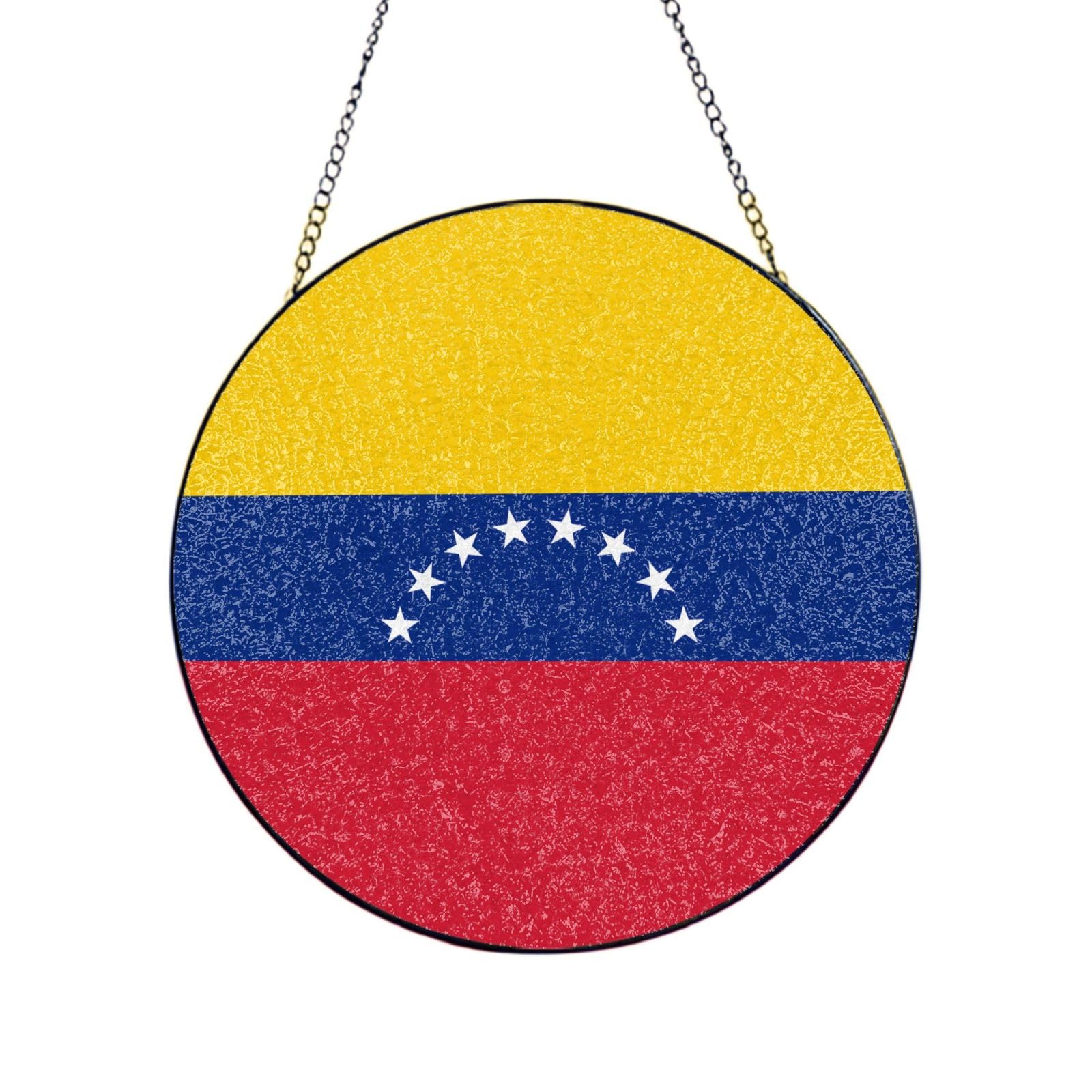 Poezjzw Stained Glass Window Hanging - Flag Of Venezuela Sun Catcher For Door Garden Home Decor Christmas Mother'S Day Birthday Gifts 10in（25cm）