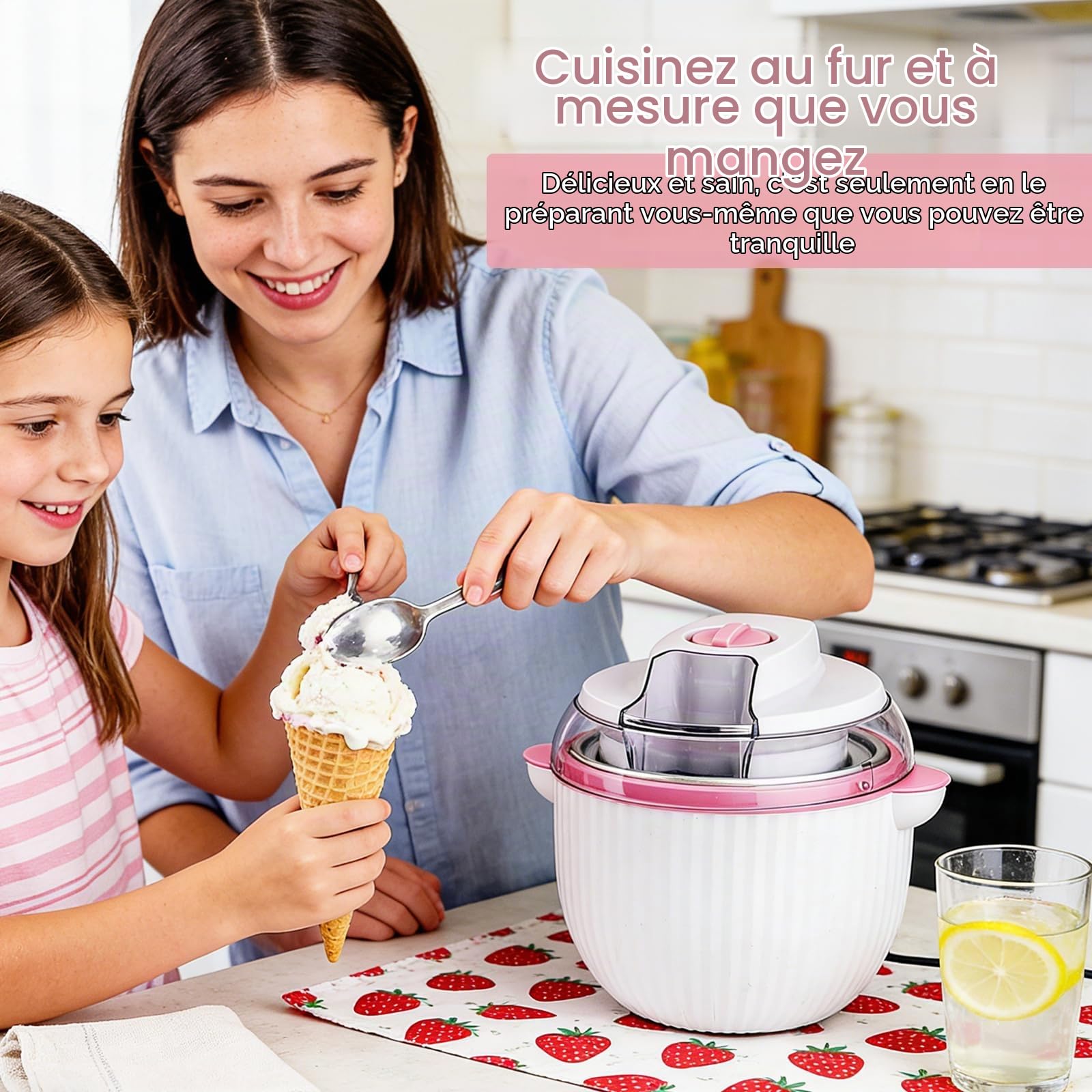 Sorbetiere, Sorbetière 1,65 L à Deux Vitesses Réglables pour la Préparation de Glaces Sorbets et Yaourts Glacés Machine à Glace 2 en 1 à Double Isolation pour la Préparation de Boissons Fraîches