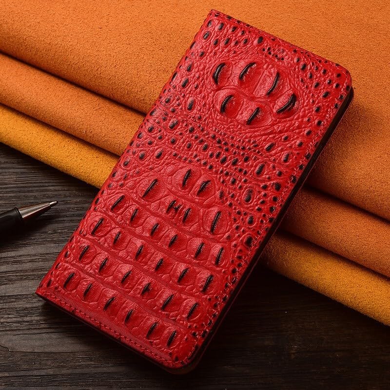 Étui en cuir véritable croco pour Samsung S21 Plus rouge : l'élégance d'une housse à rabat