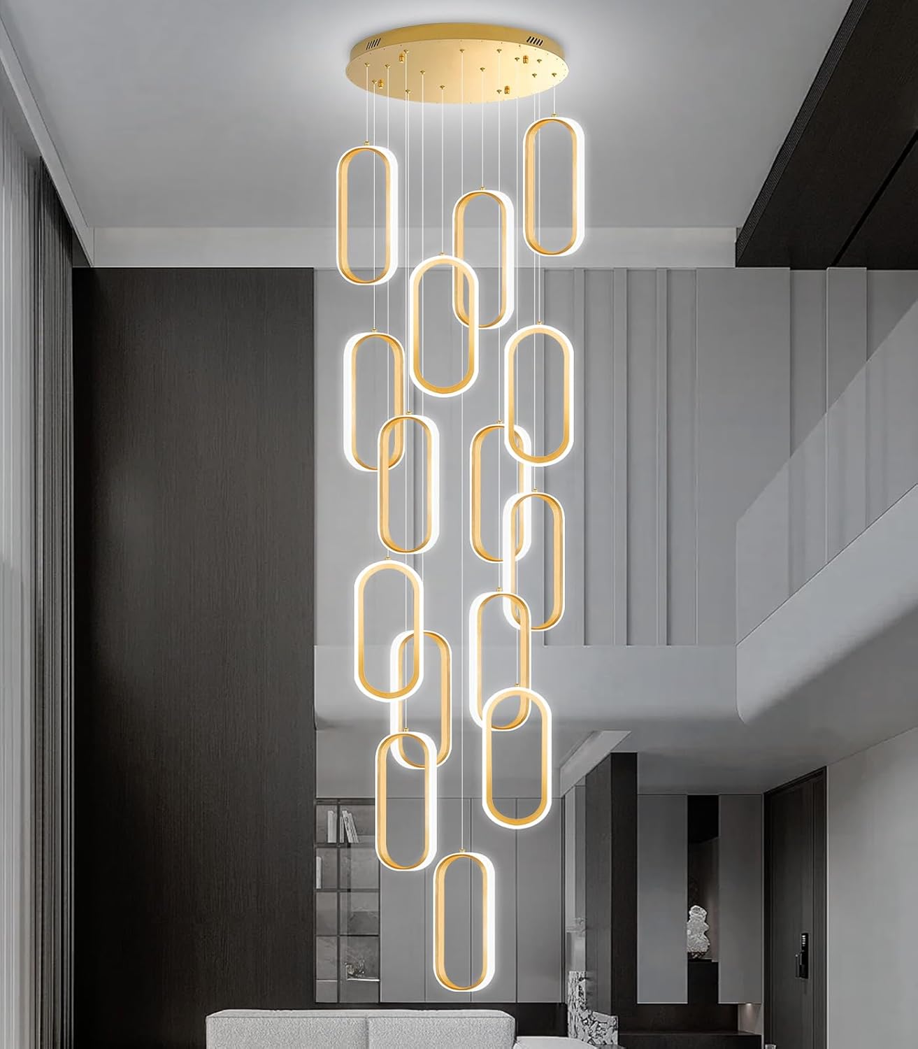 15 Ring Modern Chandelier Glam Chandelier LED Dimmable for Staircase Enterway Ceiling Chandeliers for Villa Foyer Living Room Gold