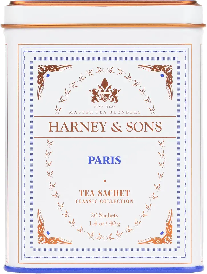 Harney &amp; Sons Paris Black Tea – 20 Sachets | Fruity Vanilla &amp; Caramel Blend with Hint of Lemony Bergamot
