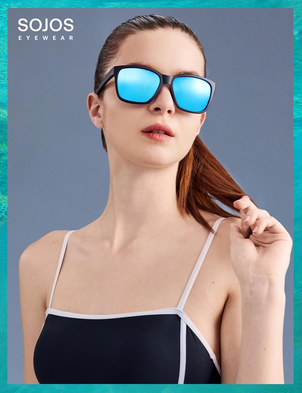 SOJOS Ocean Collection Polarized Sunglasses Men Square Recycled Fishing Net frame Eco-Friendly UV400 Shades, Pacific Ocean