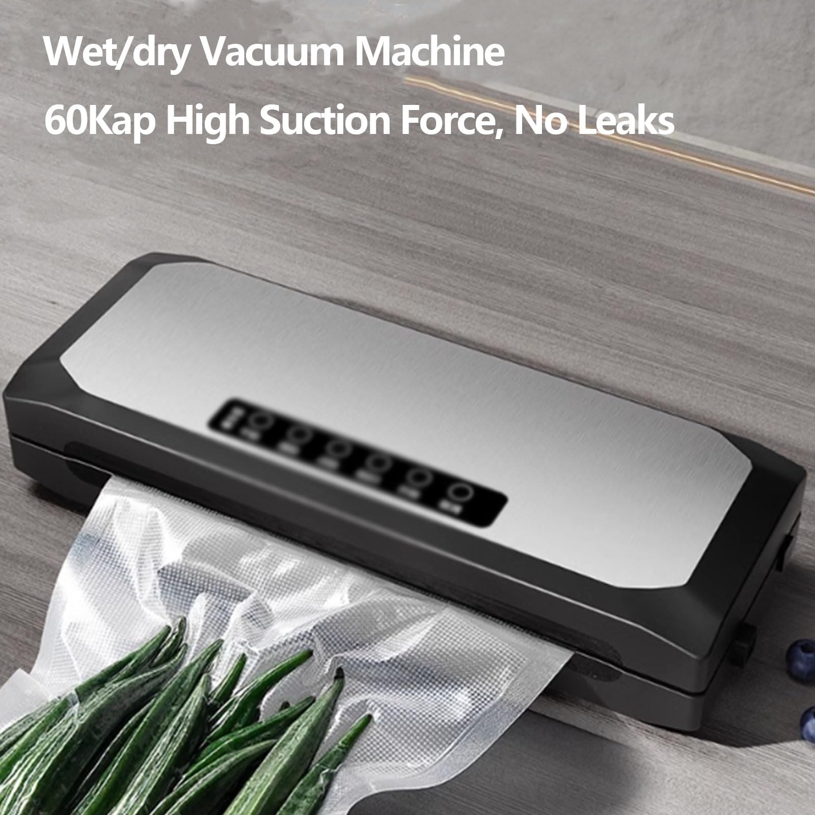Máquina selladora al vacío para almacenamiento de alimentos secos y húmedos, 100 bolsas de vacío incluidas, succión de 60 kPa, luces indicadoras LED fáciles