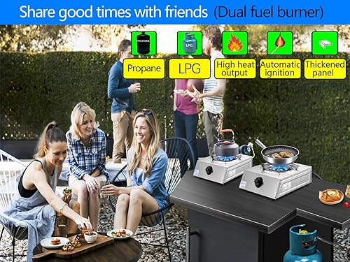 Miniatura 6 de Horynar Estufa de propano de un solo quemador, 1 quemador, 12000 BTU, estufa de combustible doble, quemador de propano de encendido automático con