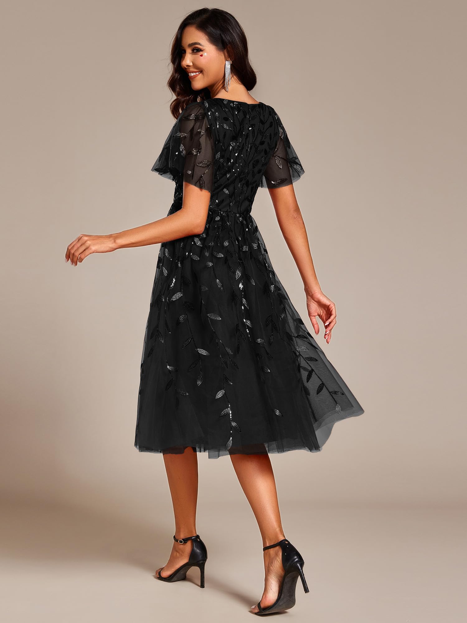 Ever-Pretty Abiti Eleganti Cerimonia Donna Senza Schienale Paillettes Scollo a V Vita Impero Abiti da Sposa Donna EG02230