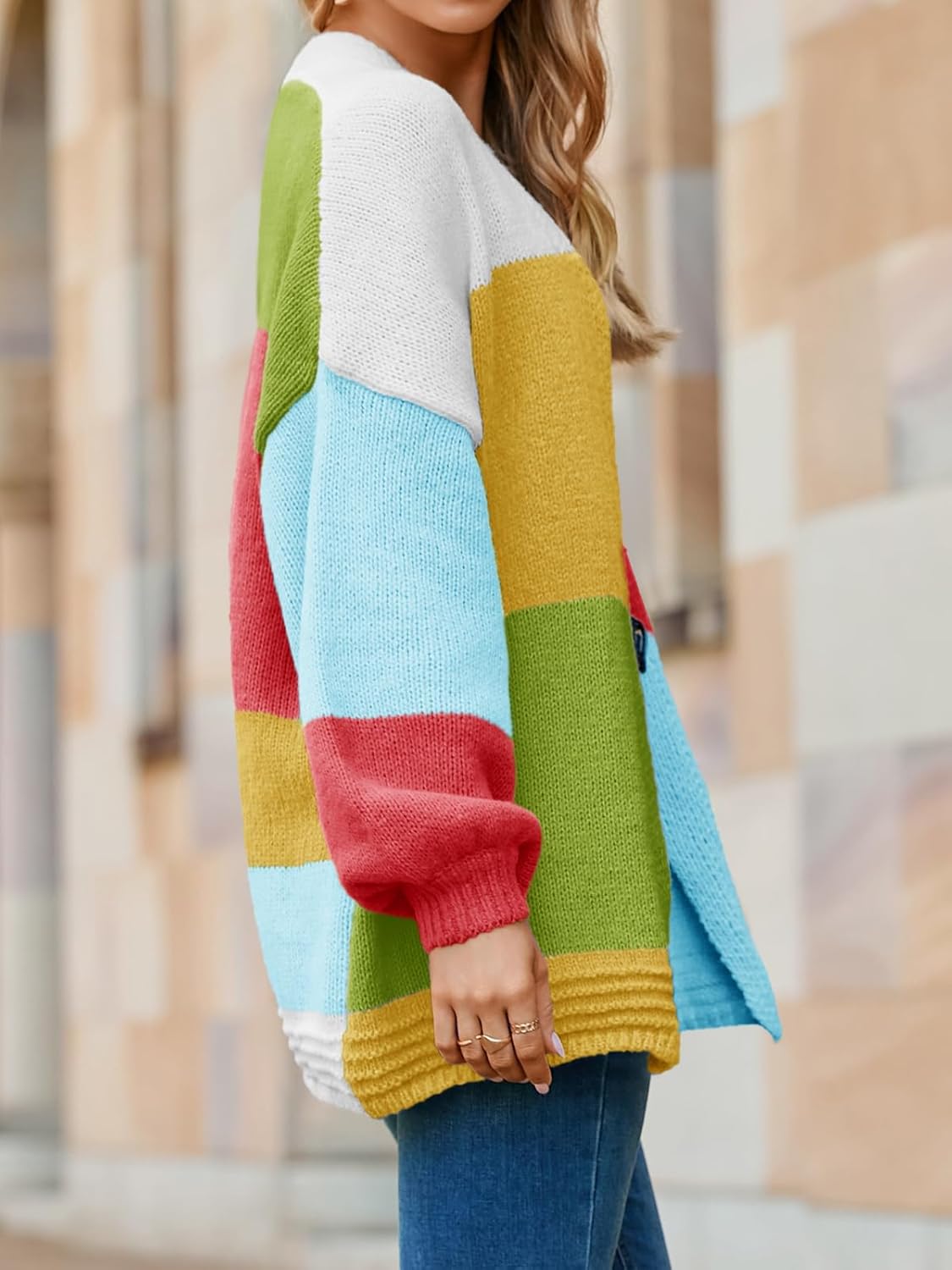 Saodimallsu Womens Boho Cardigans Colorful Long Sleeve Cardigan Open Front Sweaters Chunky Knit Coats Loose Fit 2025 - Image 3