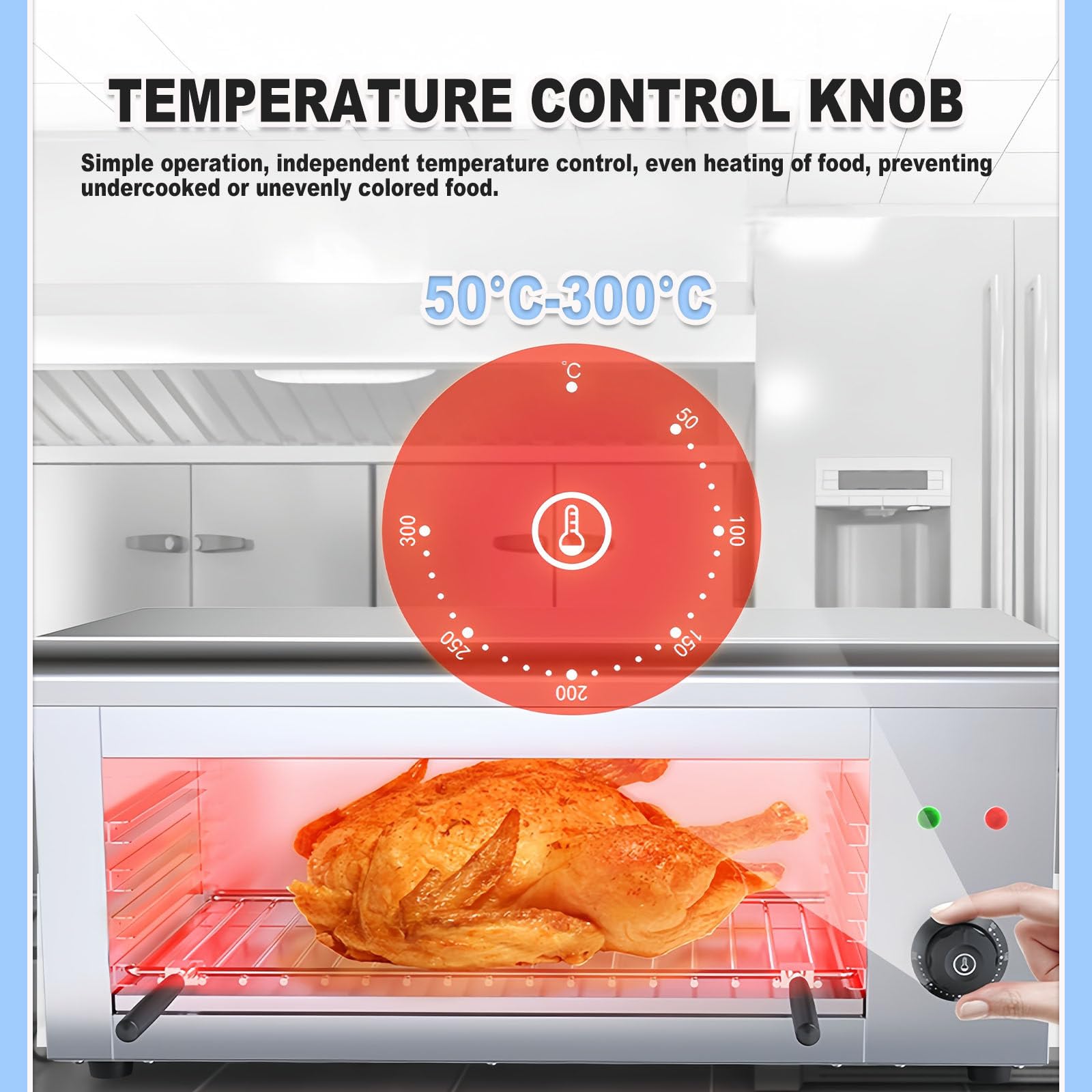 Asador eléctrico de salamandra, horno de carne y derretimiento de queso, 2000 W, rango de temperatura de 50 a 300 °C, ideal para asar filetes y derretir queso