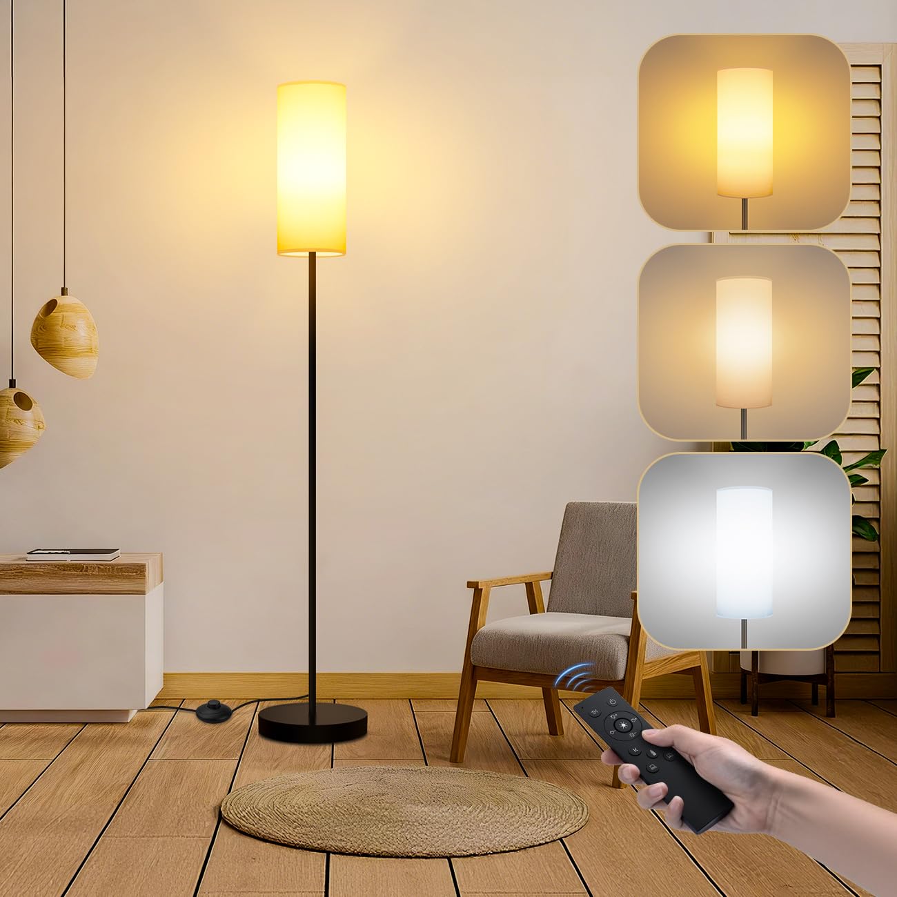 Morotty Floor Lamp for Living Room, Modern Floor Lamps with E27 Bulb,Remote Control,Foot Switch,Dimmable Color Temperatures,Standing Lamps for Living Room Bedroom Office