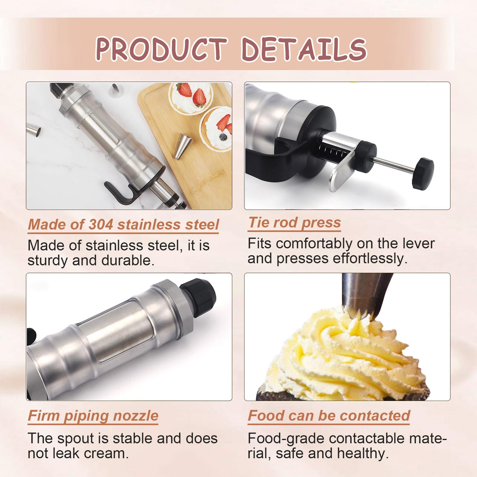 Spritztüllen-Set aus Edelstahl, Spritztüllen und Tüllen-Set für Cupcakes, Kekse, Kuchen, Dekoration, Spritztülle, Zuckerguss-Spritze, wiederverwendbar, DIY-Backwerkzeuge mit Sahneschaber und 6