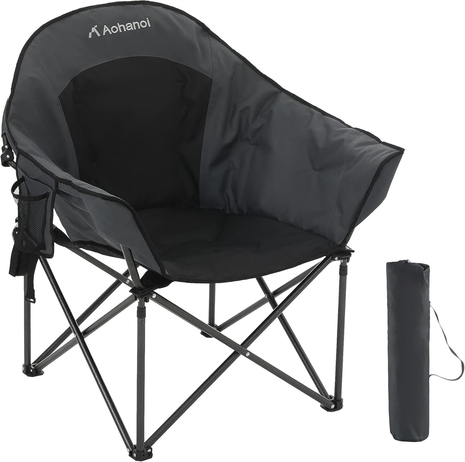 Oversized Camping Chairs, Camp Chairs, Camping Chairs for Heavy People, Padded Outdoor Folding Moon Chairs with Extra Wide Seats, Lawn Chairs Folding Supports up to 350lbs Black X-Large