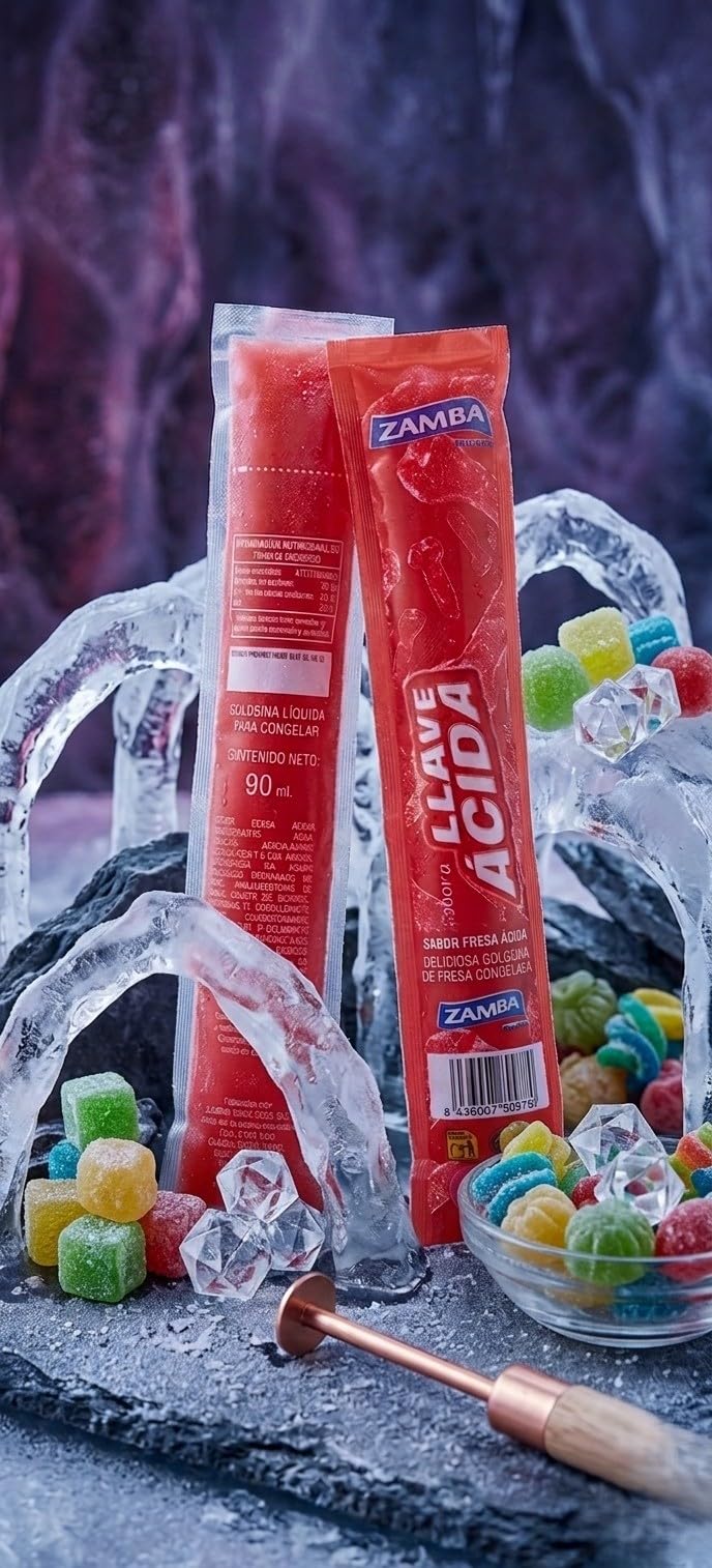 Polos Flash Zamba Llave Ácida 32 Unidades – Bebida para Congelar Infantil Sabor Ácido Refrescante, Formato Ahorro Ideal para Verano, Sin Gluten y Sin Lactosa